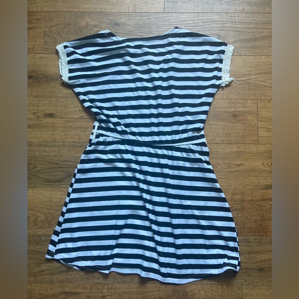 2000’s y2K Vintage Striped Black White Lace Trim Emo Goth Mini Dress - Picture 5 of 7